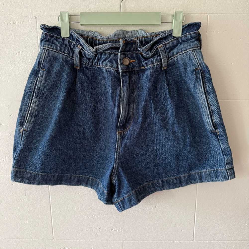 Zara | Paperbag Waist Denim Shorts | High Rise Blue Summer Shorts | Size 6